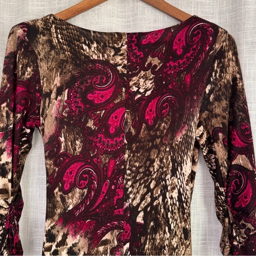 Joseph Ribkoff Red Pink Sheath Dress V-Neck 3/4 Sleeve - Picture 4 of 6